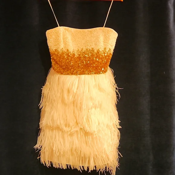 gold sequin feather dress Daria Sequin Feather Mini Dress – Luis Shop main image 1